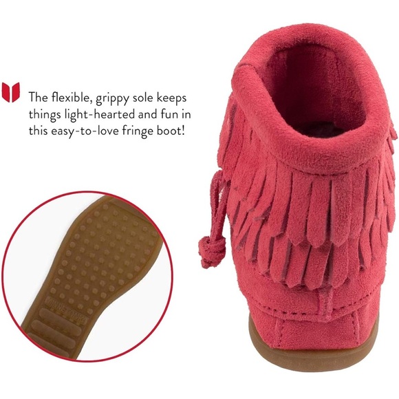 Double Fringed Pink Moccasin Boots 7 - Picture 9 of 11